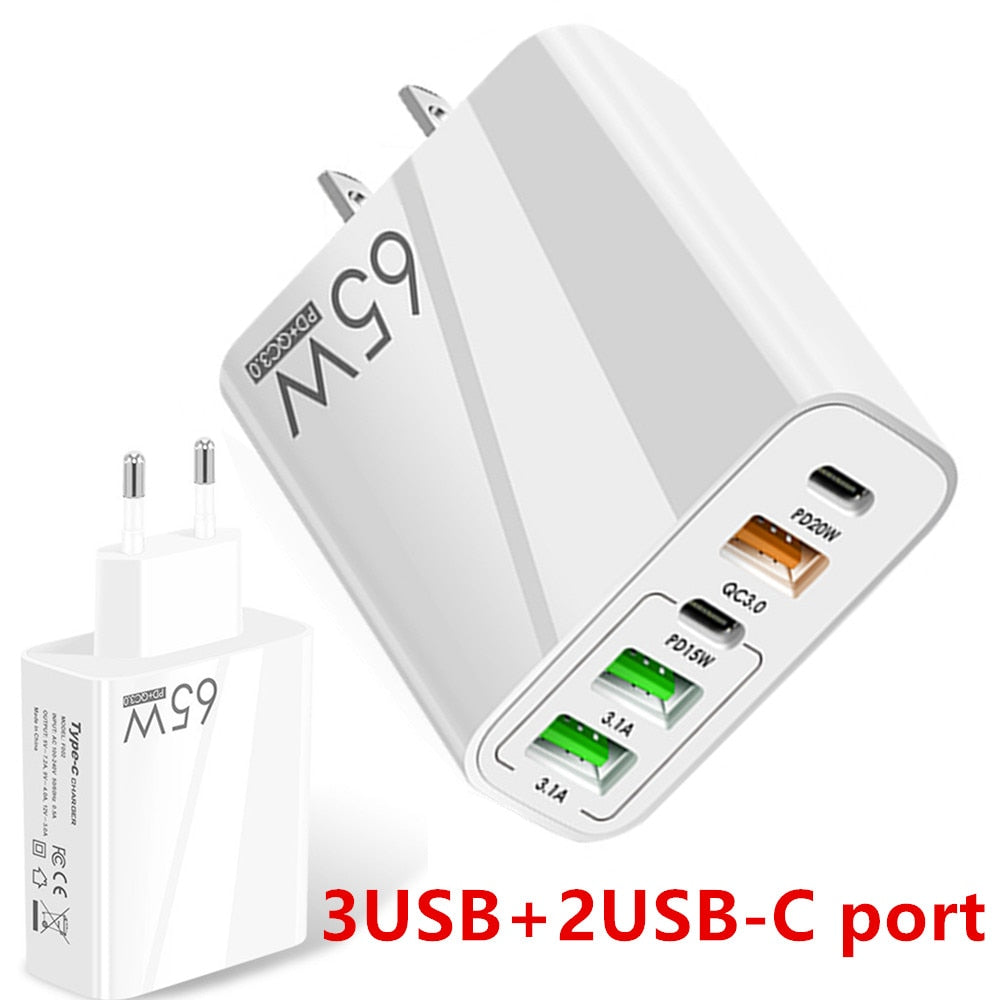 Chargeur Rapide 65w 5 En 1 3 Usb 2 Usb C 0071