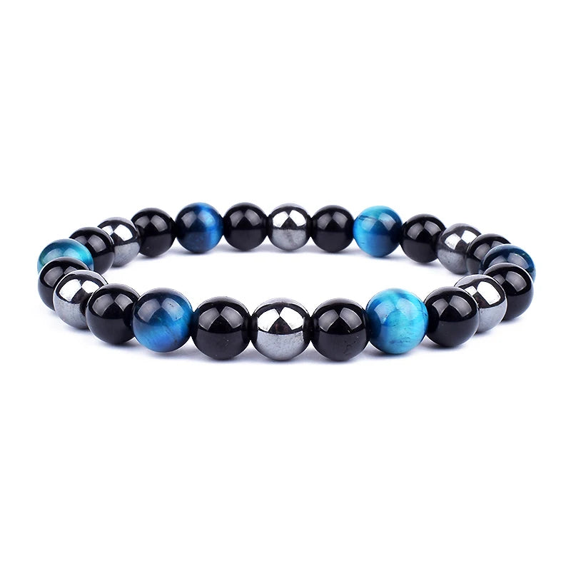 Bracelet Triple Protection - Œil de Tigre, Hématite et Obsidienne Noire