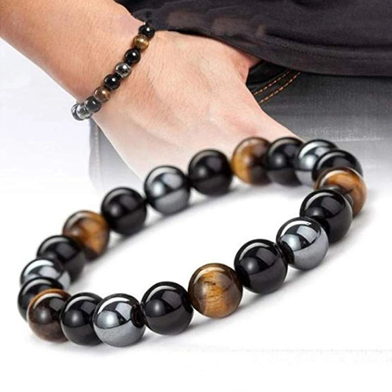 Bracelet Triple Protection - Œil de Tigre, Hématite et Obsidienne Noire