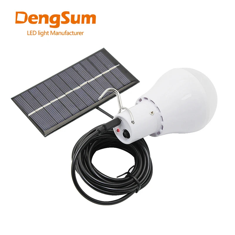 Ampoule LED Solaire Portable 5W avec Panneau Solaire — Crochet Suspension, Extérieur
