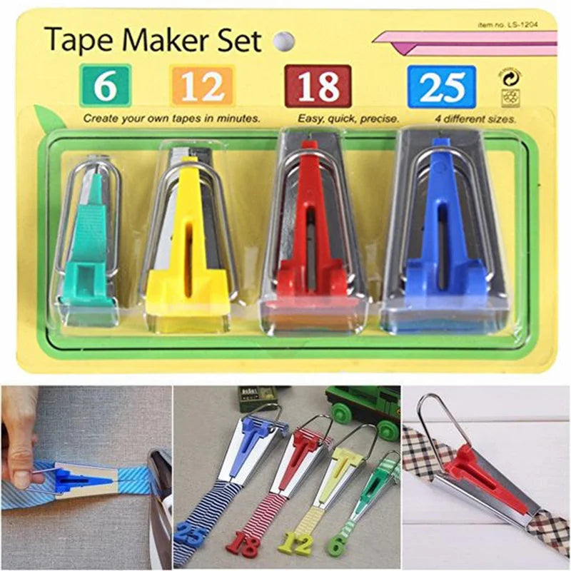 Lot de 4 Appareils à Biais pour Couture – 6, 12, 18 & 25 mm – Outils pour Ourlets, Patchwork & Quilting