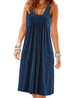 Robe d'Été Marinière Sans Manches avec Poches