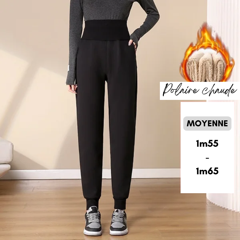 Jogging Slim à Large Taille Haute et Doublure Polaire