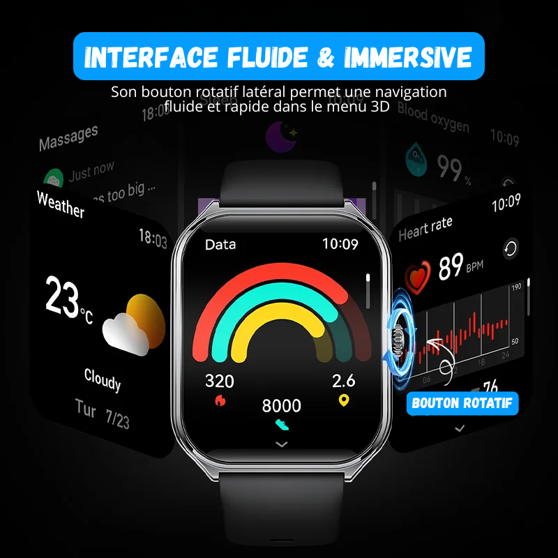 Montre Connectée Ultra Fine - Écran AMOLED HD 1.96"