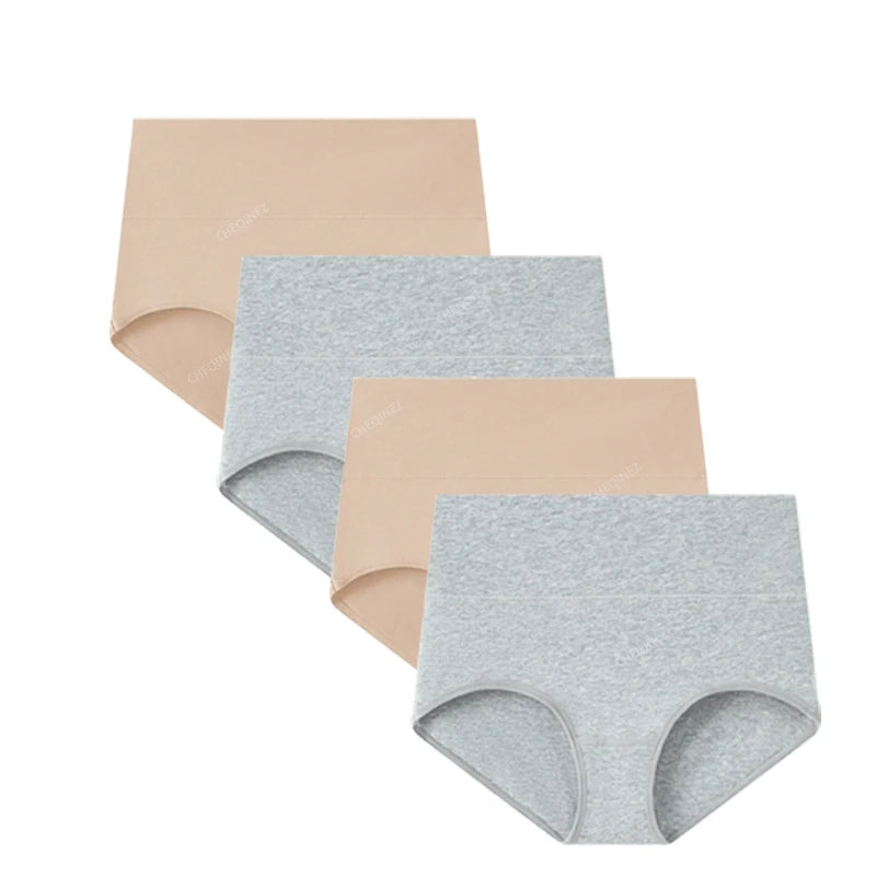 Lot de 4 culottes taille haute en coton — femme, grande taille, respirantes et gainantes