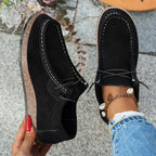 Mocassins Bateau à Lacets Décontractés en Suédine – Semelle Plate Confortable