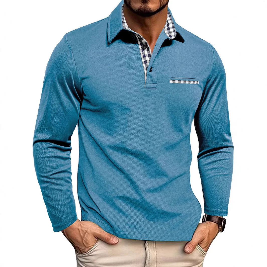 Polo Manches Longue Motif Tartant Col & Manches - Homme