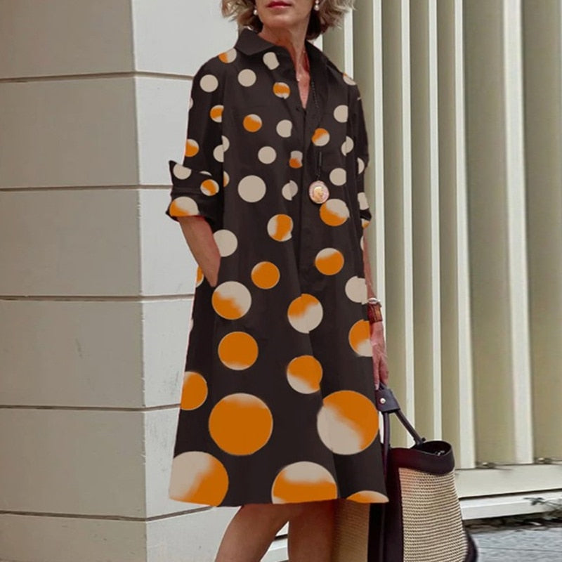 Robe chemise mi-longue col rabattu et poches - Collection 2024