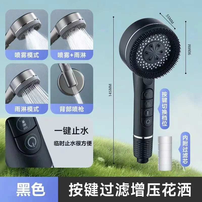 High Pressure Shower Head 4 Modes — One-Touch Stop, Built-in Filter