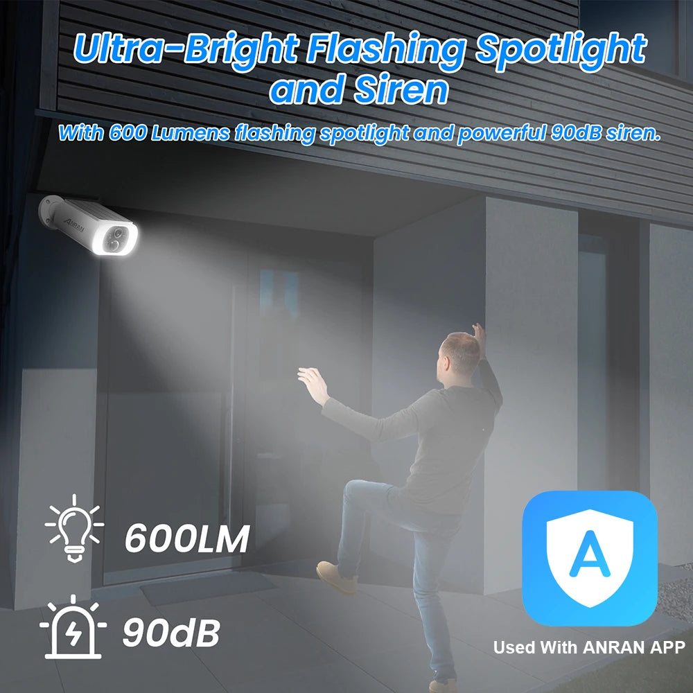 Caméra de Surveillance Solaire Extérieure Sans Fil 3MP — WiFi 2.4G, Vision Nocturne Couleur & Projecteur