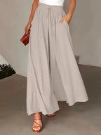 Polka Dot Wide Leg Flowy Trousers with Elastic Waist