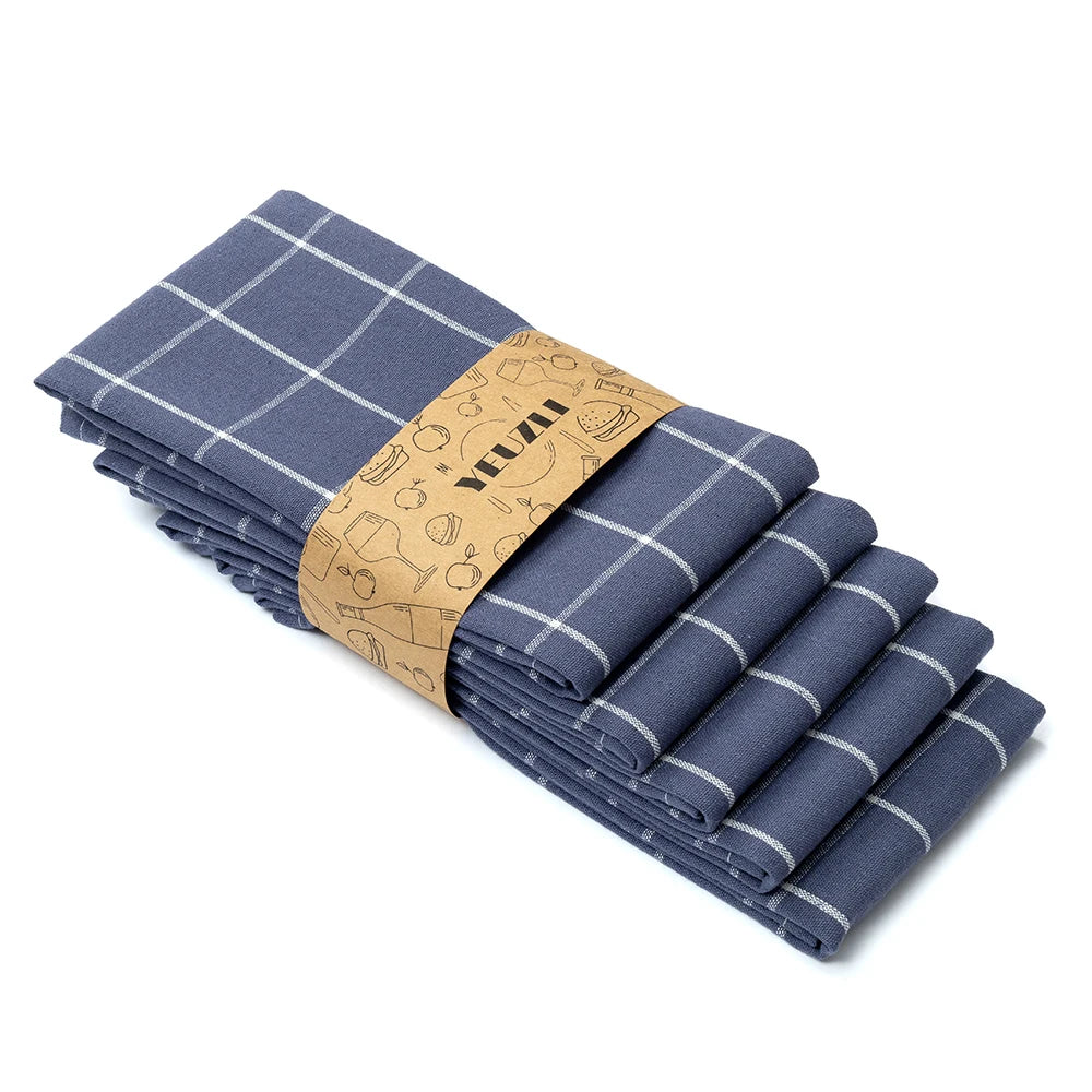 Lot de 5 Chiffons Ultra-Absorbants Bleu & Blanc en 100% Pur Coton 45x70cm