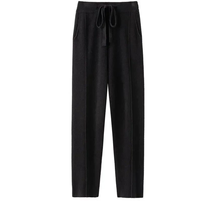 Pantalon en Maille tricoté Coupe droite & Taille élastique