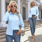 Chemise Femme Unie Manches Longues Col Rabattu