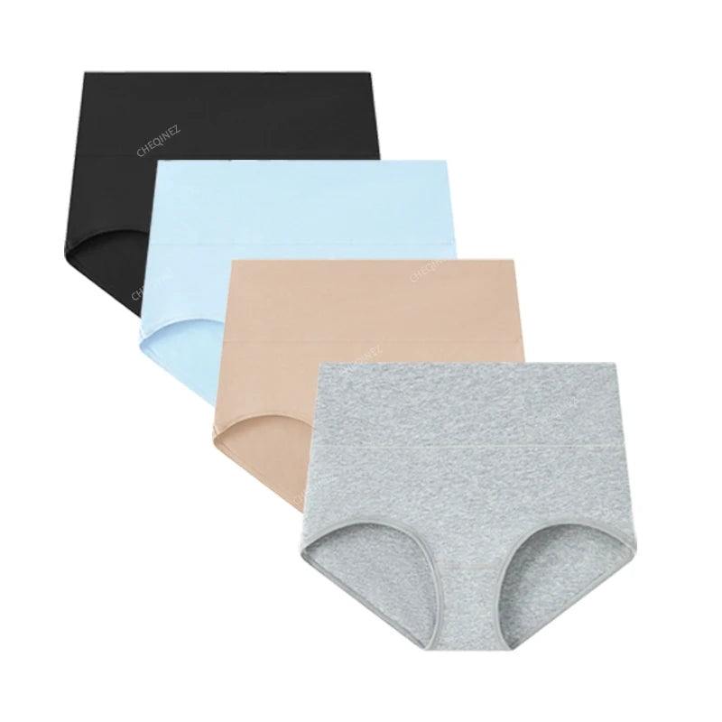 Lot de 4 culottes taille haute en coton — femme, grande taille, respirantes et gainantes