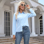 Chemise Femme Unie Manches Longues Col Rabattu