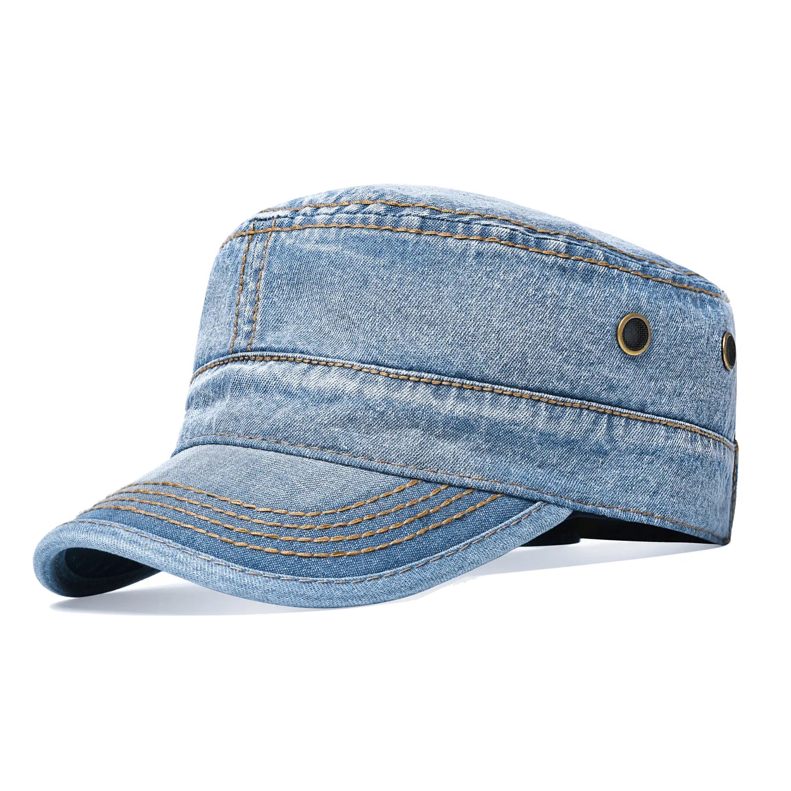 Casquette Militaire Vintage Homme en Denim Délavé avec Design Respirant Réglable