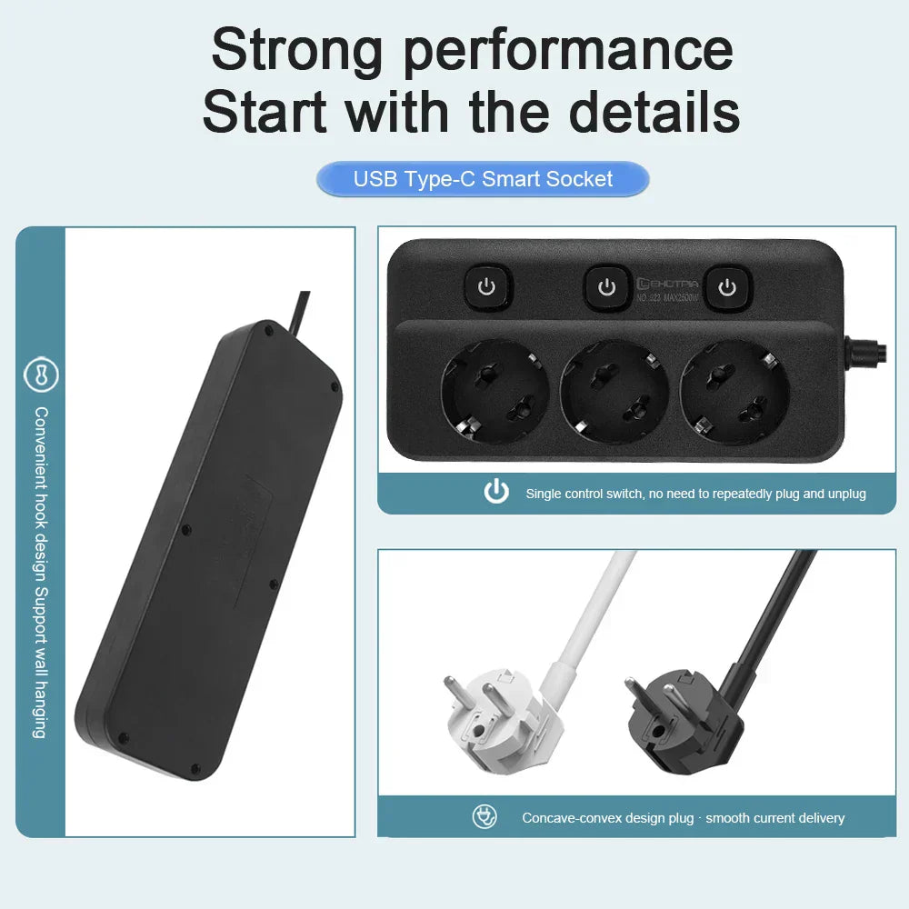 Multiprise 2500W Anti-Surchauffe à Interrupteurs - 3 ou 5 Prises