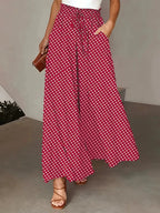 Pantalón Fluido de Pierna Ancha con Cintura Elástica de Lunares