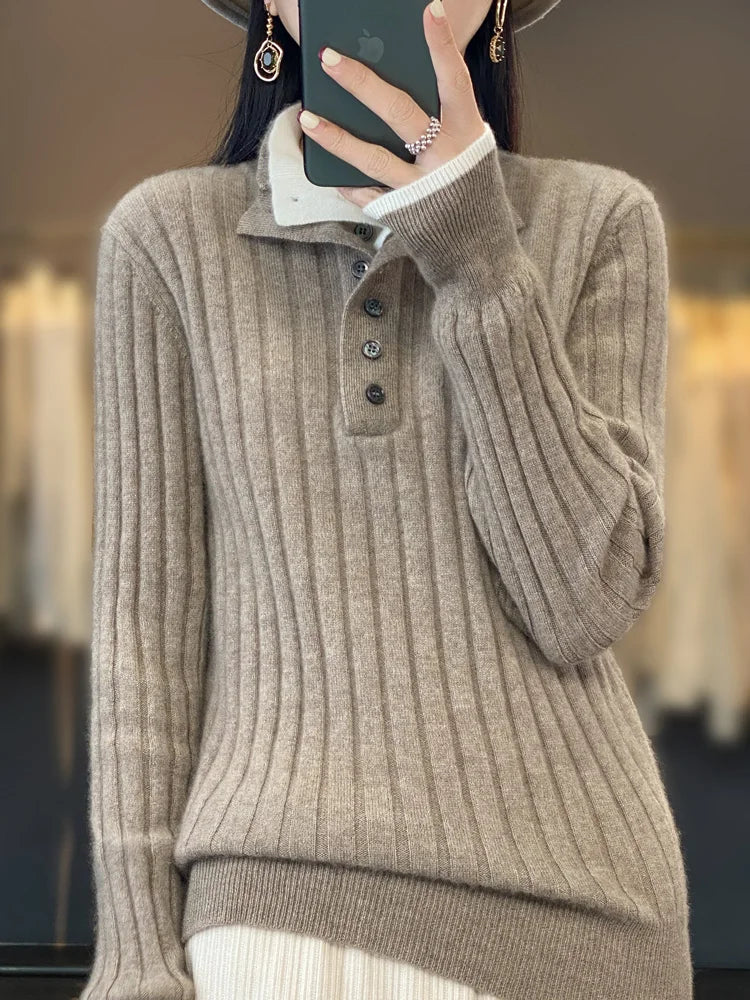 Pull à col rabattu pour femme en laine mérinos d'australie - Ultra Doux