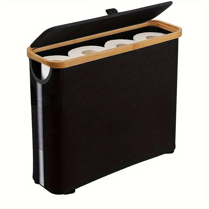 Panier Rangement Papier Toilette avec Couvercle & Fenêtre — Bord Bambou,Salle de Bain