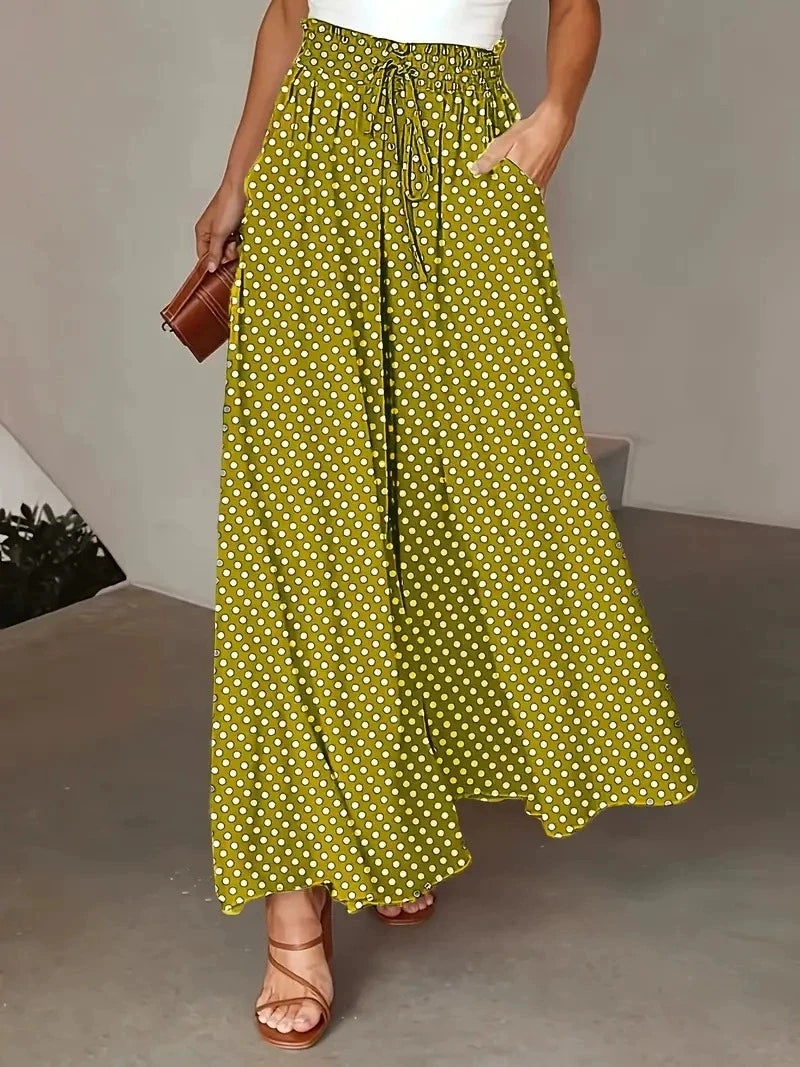 Pantalon Fluide à Jambes Larges avec Taille Élastique à Pois
