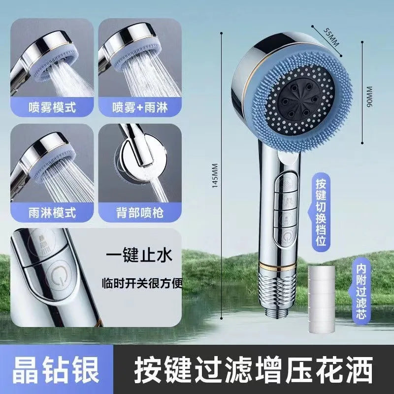 High Pressure Shower Head 4 Modes — One-Touch Stop, Built-in Filter