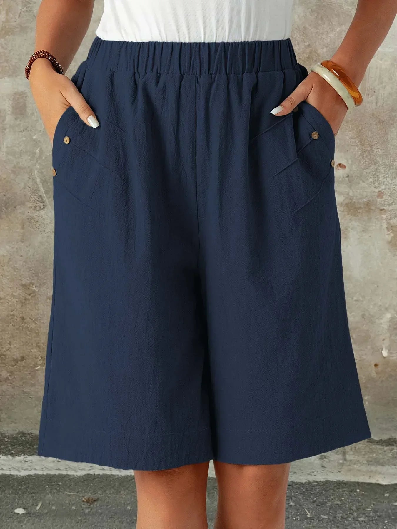 Short Bermuda à Taille Élastique Poches à Boutons - Femme 2026
