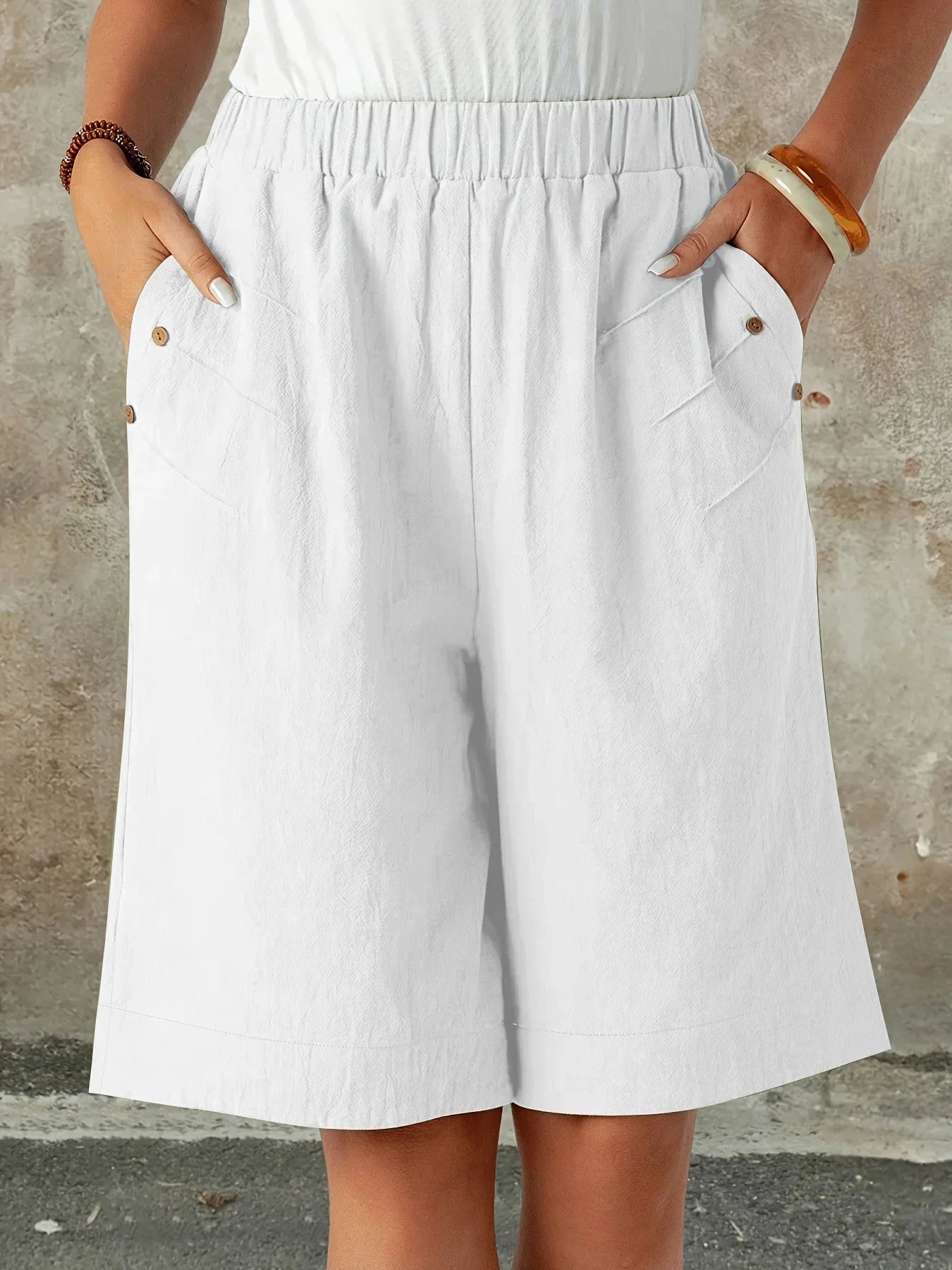 Short Bermuda à Taille Élastique Poches à Boutons - Femme 2026