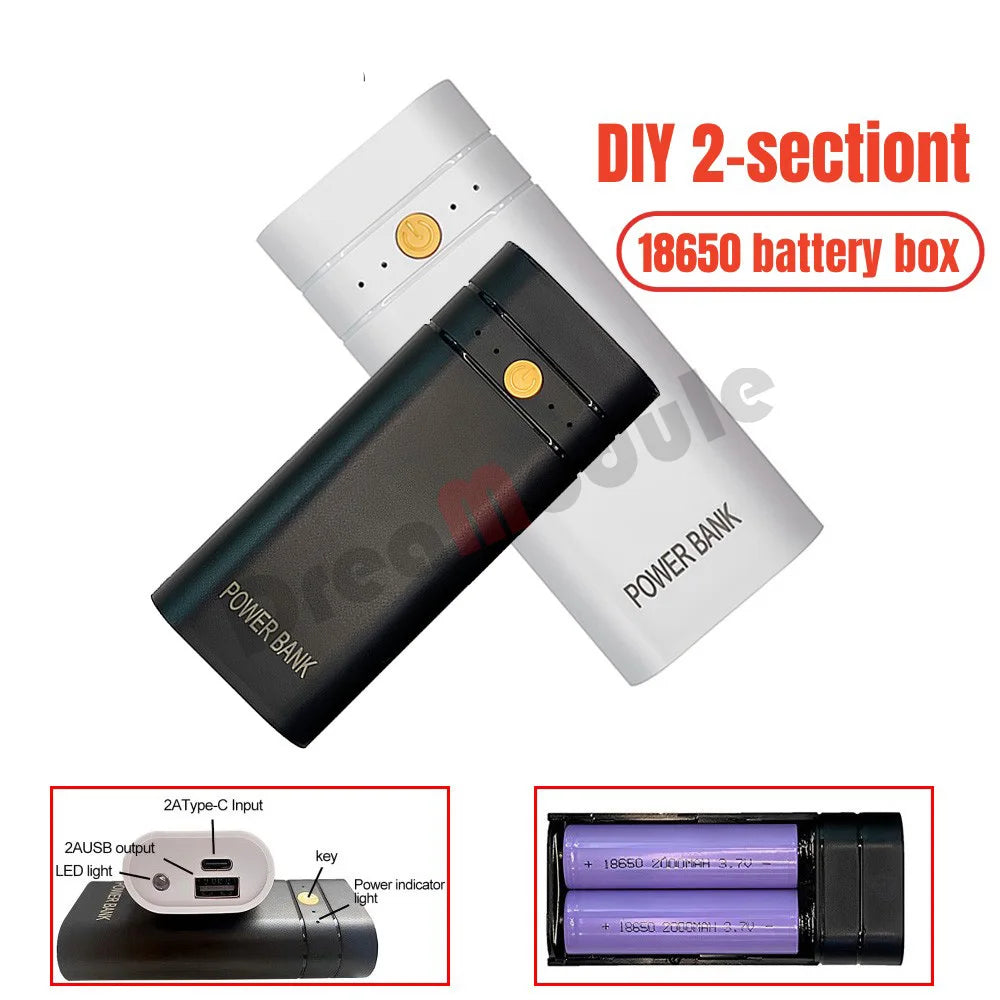 Batterie Externe Portable 2×18650 à Piles – Chargeur Portable 5V 2A USB + Type-C + LED