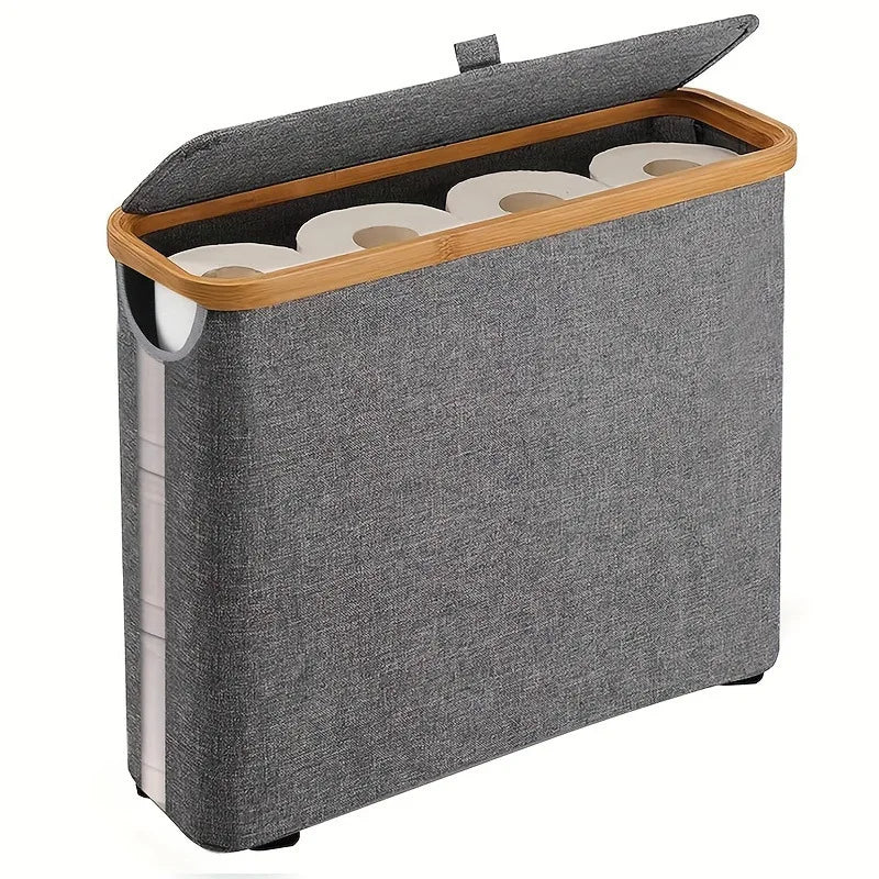 Panier Rangement Papier Toilette avec Couvercle & Fenêtre — Bord Bambou,Salle de Bain