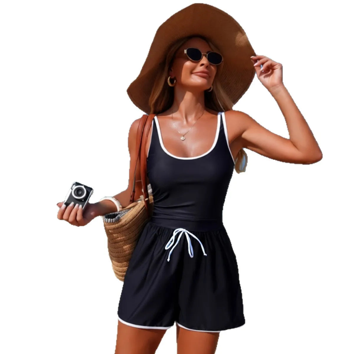 Maillot de Bain Femme 1PC Combi-Short – Style Sport Chic, Séchage Rapide et Taille Réglable