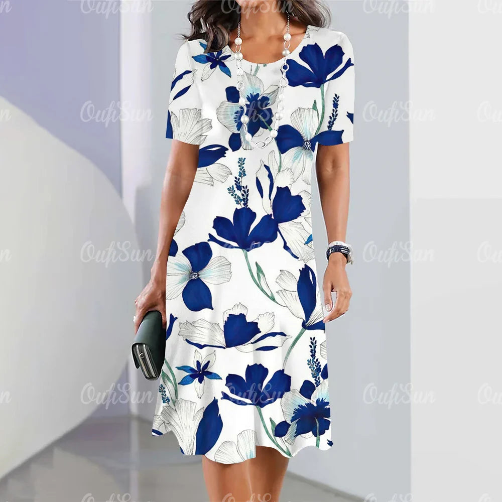 Robe mi-longue coupe droite imprimé floral