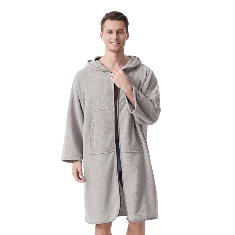 Peignoir de Bain en Microfibre à Capuche – Fermeture Éclair, Poches et Séchage Rapide