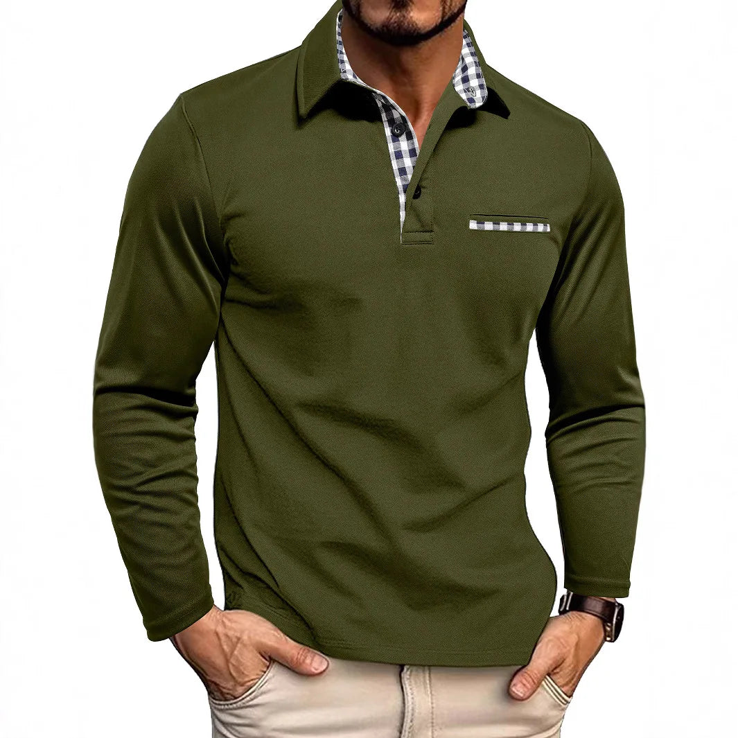Polo Manches Longue Motif Tartant Col & Manches - Homme