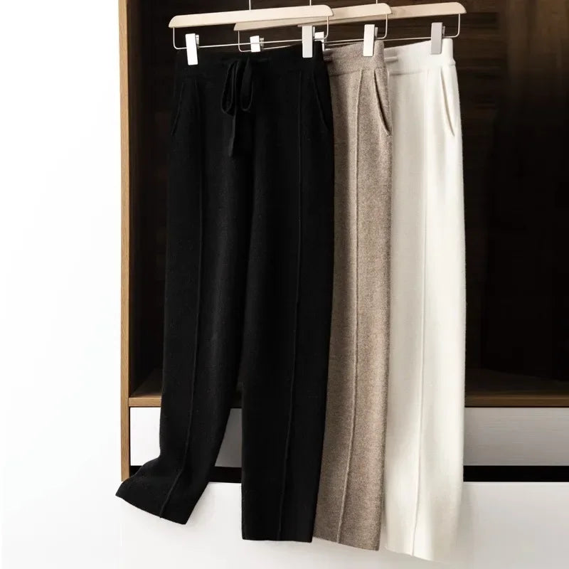 Pantalon en Maille tricoté Coupe droite & Taille élastique
