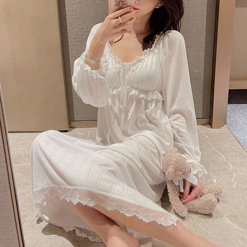Chemise de nuit long Blanche à dentelle