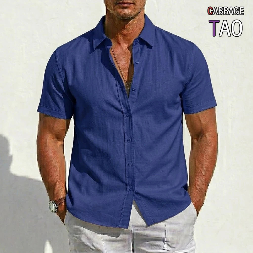 Chemise d'Été en Coton & Lin à Manches Courtes - Homme 2026