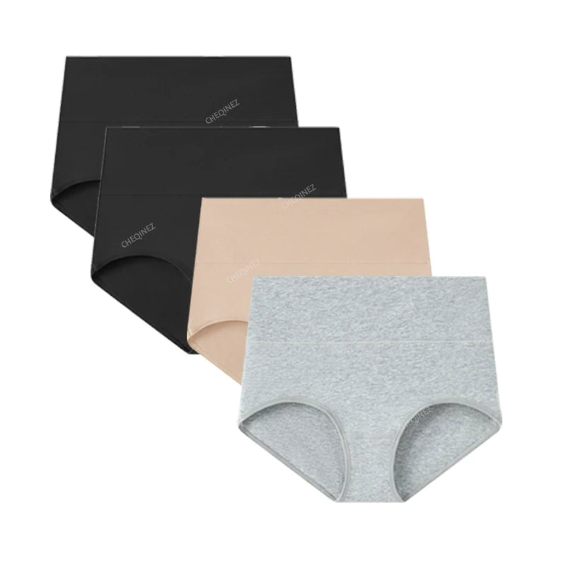 Lot de 4 culottes taille haute en coton — femme, grande taille, respirantes et gainantes