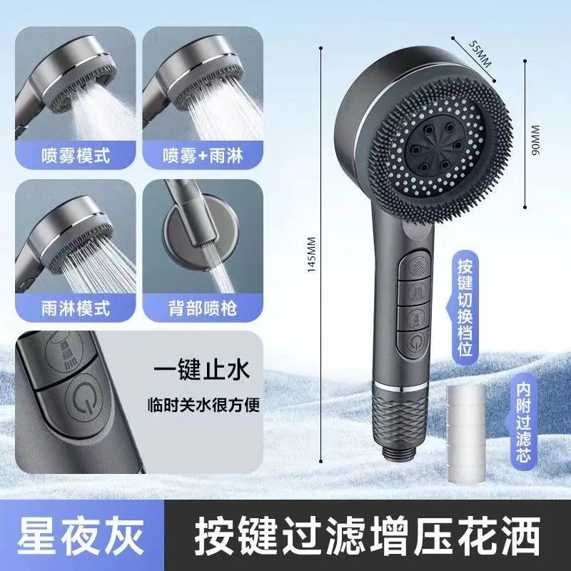 Pommeau Douche Haute Pression 4 Modes — Arrêt Une Touche, Filtre Intégré