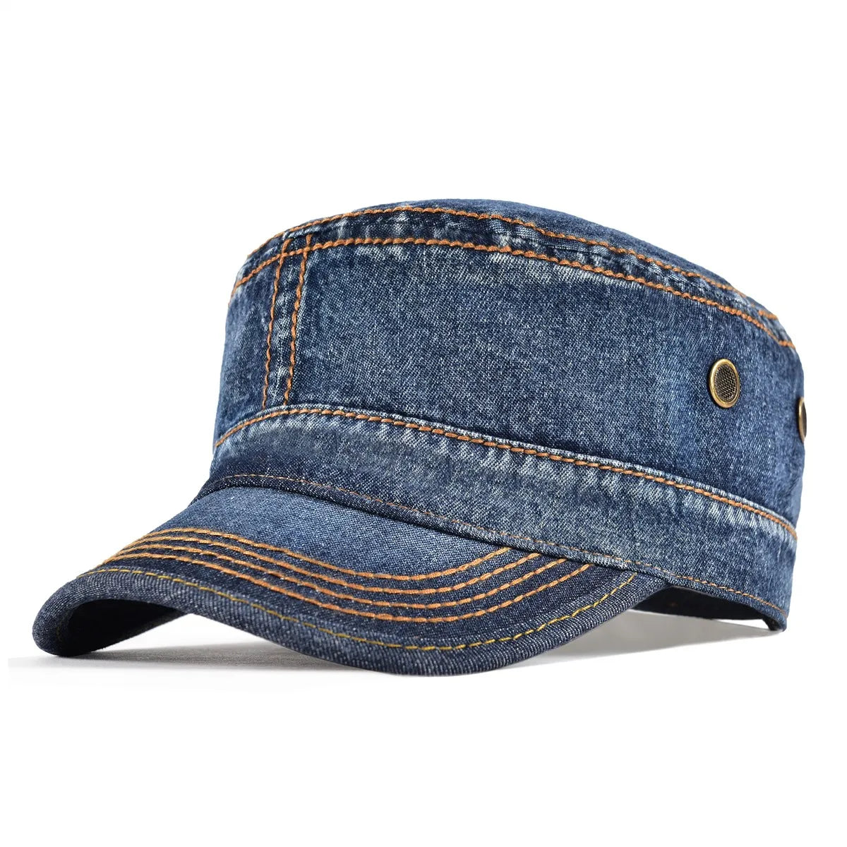 Casquette Militaire Vintage Homme en Denim Délavé avec Design Respirant Réglable