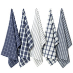 Lot de 5 Chiffons Ultra-Absorbants Bleu & Blanc en 100% Pur Coton 45x70cm
