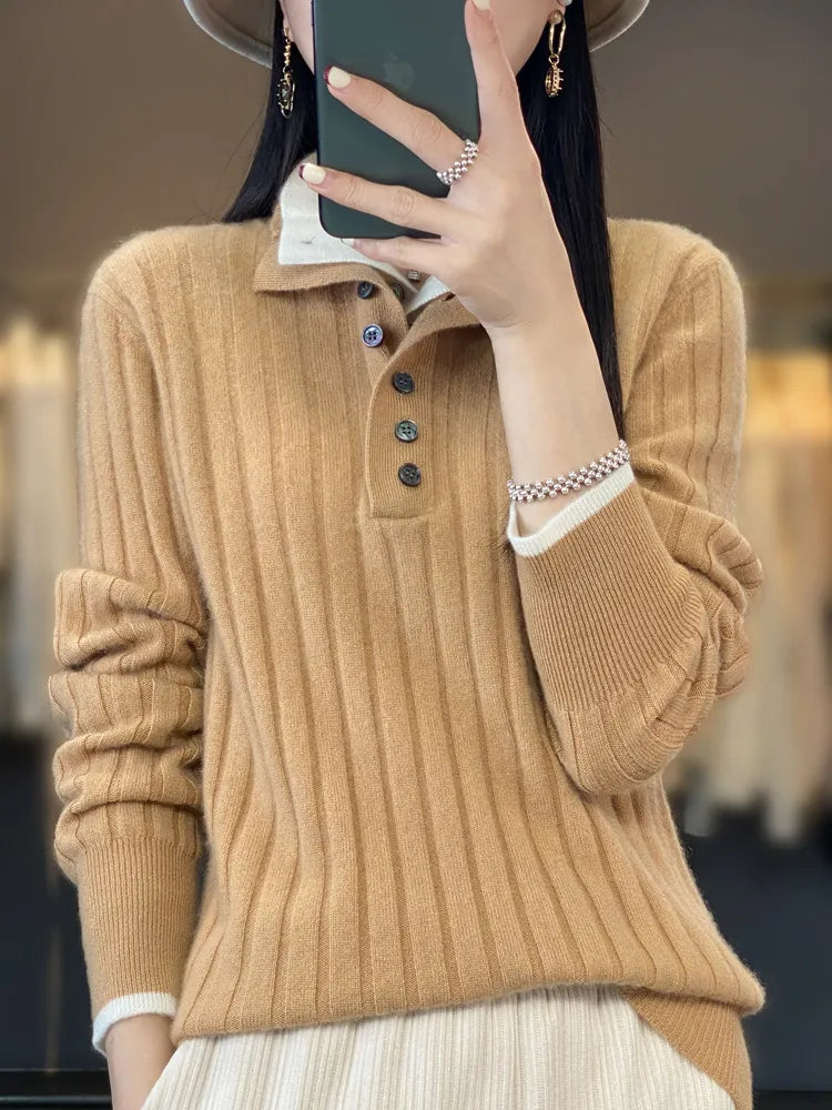 Pull à col rabattu pour femme en laine mérinos d'australie - Ultra Doux