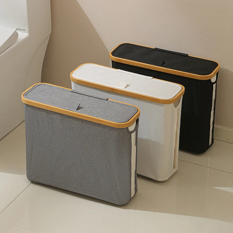 Panier Rangement Papier Toilette avec Couvercle & Fenêtre — Bord Bambou,Salle de Bain