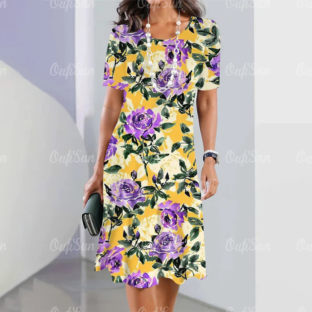 Robe mi-longue coupe droite imprimé floral