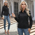 Chemise Femme Unie Manches Longues Col Rabattu