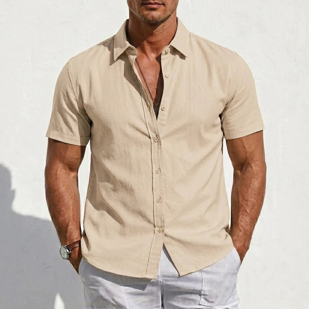 Chemise d'Été en Coton & Lin à Manches Courtes - Homme 2026