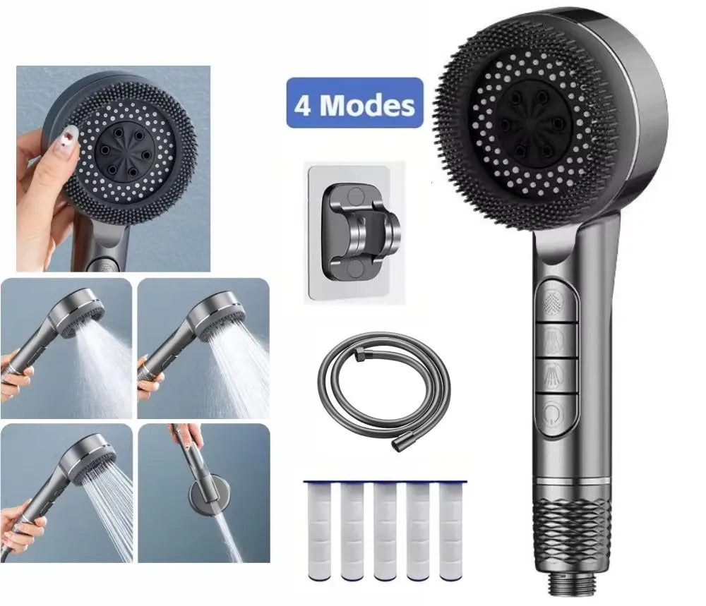 Pommeau Douche Haute Pression 4 Modes — Arrêt Une Touche, Filtre Intégré