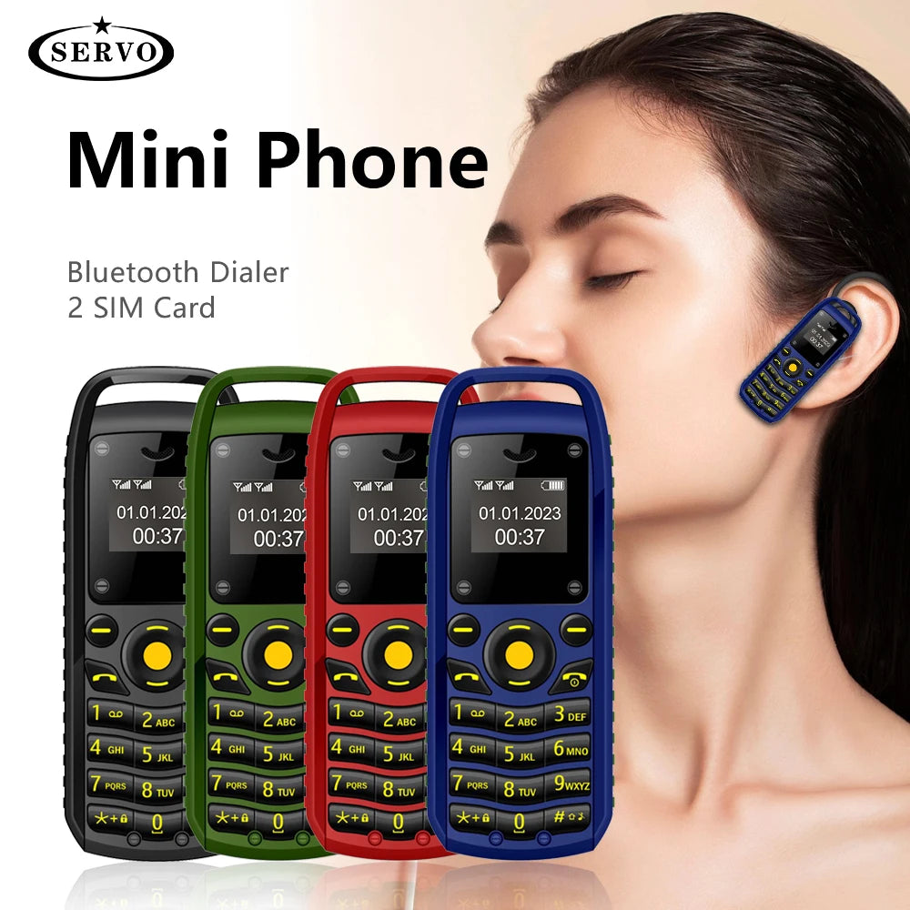 Mini Téléphone Portable SERVO B25 à Oreillette – Ultra-Compact, Double SIM, Bluetooth & Batterie Amovible 350 mAh