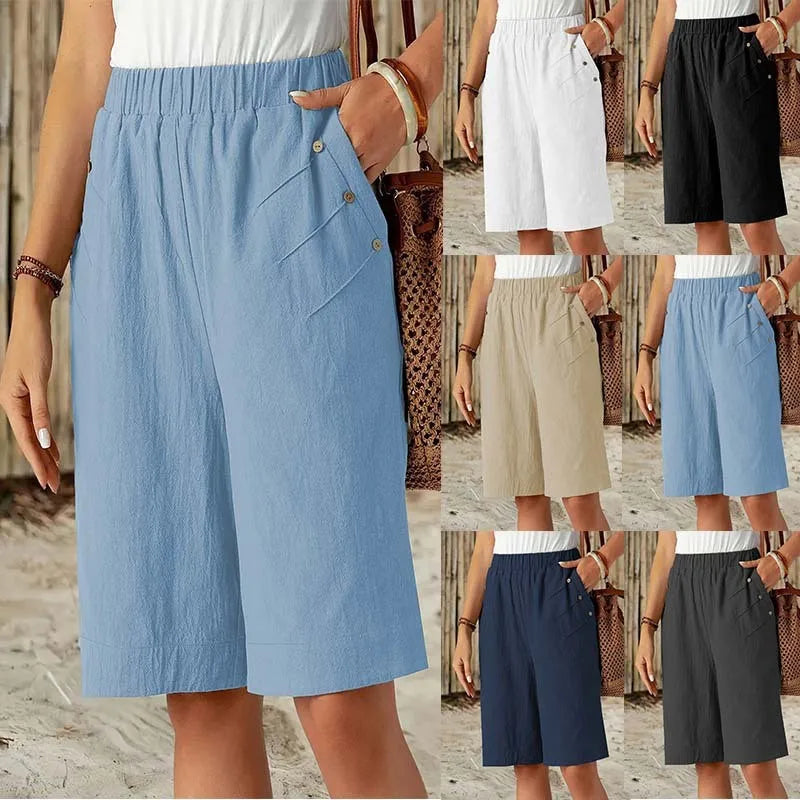 Short Bermuda à Taille Élastique Poches à Boutons - Femme 2026
